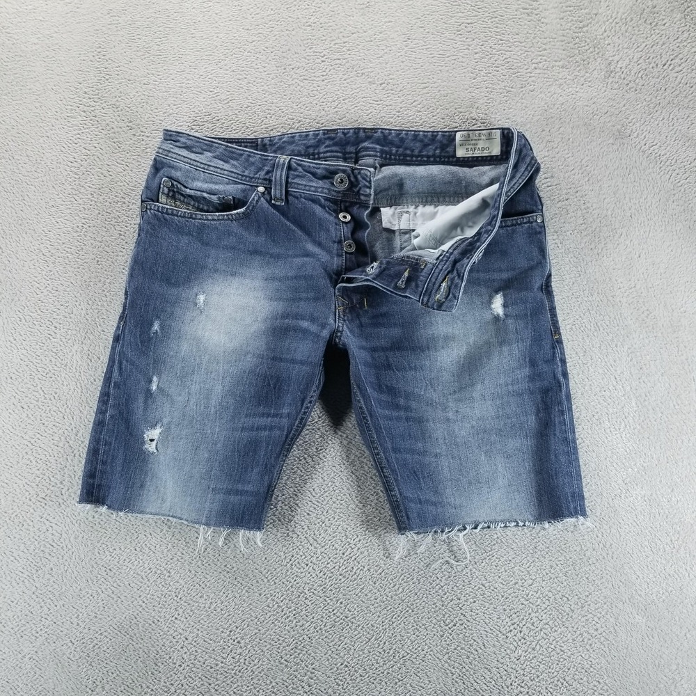 Diesel Shorts Mens 33 Blue Denim Safado Slim Bermuda 9" Distressed Cutoff